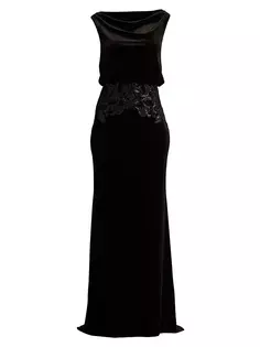 Бархатное блузонное платье с пайетками Tadashi Shoji, черный