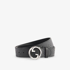 Кожаный ремень с тисненым логотипом Double G Gucci, черный
