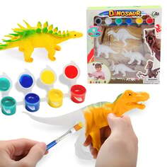Набор для рисования динозавров, 4 фигурки, краски, 6 цветов, игрушка для детей Trifox