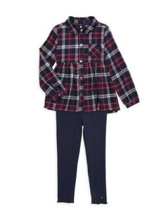 Комплект из двух предметов: рубашка и леггинсы в клетку для маленькой девочки Tommy Hilfiger, цвет Red Multi