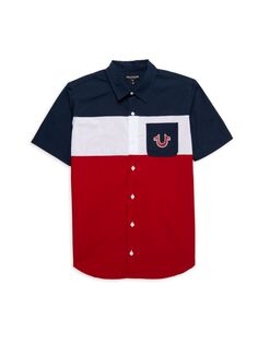 Рубашка с цветными блоками и логотипом для маленького мальчика True Religion, цвет Red Dahlia