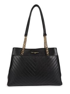 Текстурированная кожаная сумка-тоут Karl Lagerfeld Paris, цвет Black Gold