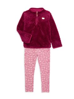 Комплект из двух предметов: пуловер из искусственной овчины и леггинсы с сердечками для маленькой девочки Juicy Couture, цвет Red Multi