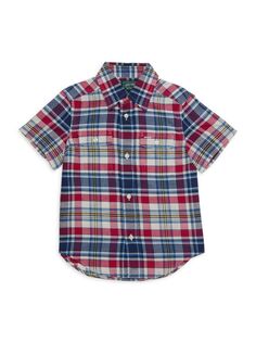 Рубашка в клетку с коротким рукавом для маленького мальчика Polo Ralph Lauren, цвет Red Multi