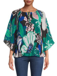 Плиссированная блузка Jeanine с цветочным принтом Ungaro, цвет Black Green Multi