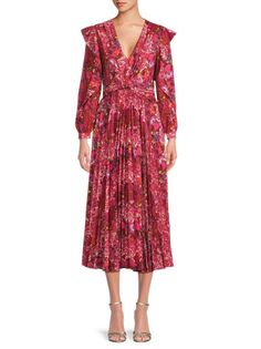 Плиссированное платье миди с цветочным принтом Chriselle Derek Lam 10 Crosby, цвет Red Multi