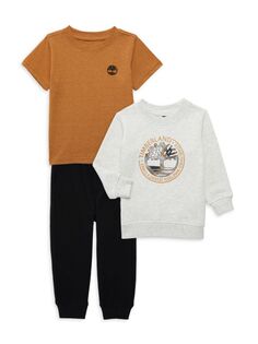 Комплект из трех предметов: футболка, толстовка и джоггеры с логотипом для маленького мальчика Timberland, оранжевый