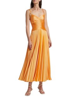 Атласное плиссированное платье макси Rochelle Derek Lam, оранжевый