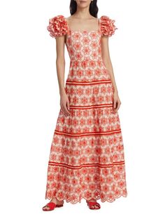 Платье макси Tawny с рюшами Alice + Olivia, цвет Red Multicolor