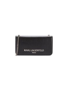 Кожаная сумка через плечо с логотипом и цепочкой Karl Lagerfeld Paris, цвет Black Gunmetal