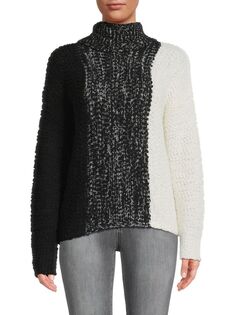 Двухцветный вязаный свитер в стиле попкорн Bobeau, цвет Black Ivory