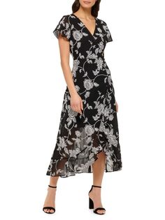 Платье с искусственным запахом и цветочным принтом Kensie, цвет Black Ivory
