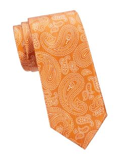 Шелковый галстук с пейсли Brioni, цвет Red Orange