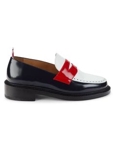 Лакированные лоферы с цветными блоками Thom Browne, цвет Red White Blue