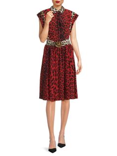 Шелковое платье-рубашка с леопардовым принтом Roberto Cavalli, цвет Red Natural
