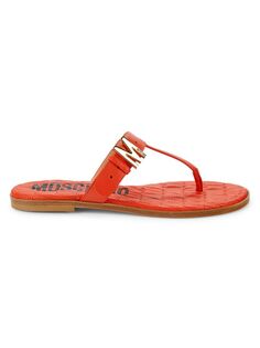 Стеганые кожаные сандалии на плоской подошве с Т-образным ремешком Moschino Couture!, оранжевый