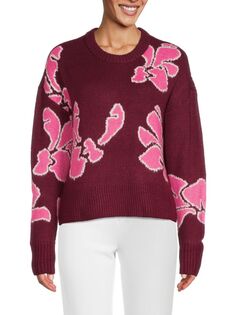 Цветочный свитер Saks Fifth Avenue, цвет Red Plum