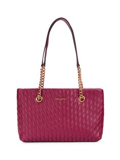 Стеганая кожаная сумка через плечо с логотипом Karl Lagerfeld Paris, цвет Red Plum