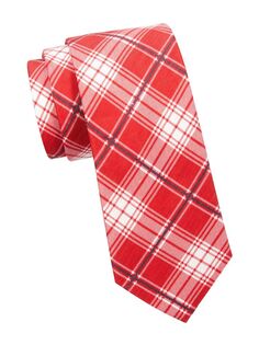 Шелковый галстук в клетку Brioni, цвет Red White