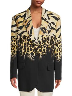 Однобортный пиджак с животным принтом Roberto Cavalli, цвет Black Multi