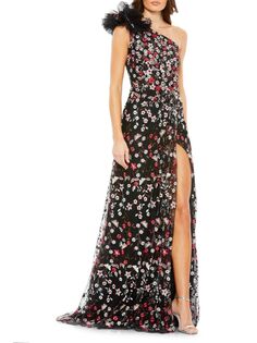 Платье на одно плечо с цветочной вышивкой Mac Duggal, цвет Black Multi