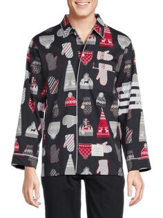 Рождественская рубашка с принтом Thom Browne, цвет Black Multi