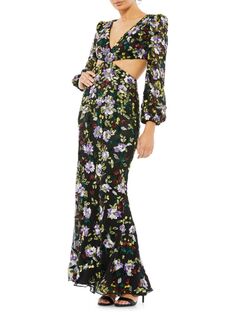Платье с цветочным декором и вырезами Mac Duggal, цвет Black Multi