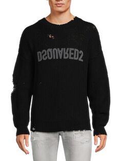 Свитер в рубчик с рваным логотипом и логотипом Dsquared2, цвет Black Multi