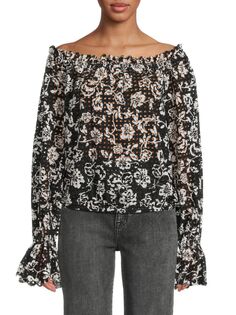 Блузка с открытыми плечами и цветочным принтом Lucien Ramy Brook, цвет Black Multicolor
