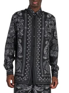 Рубашка на пуговицах в стиле борокко с заклепками Versace, цвет Black Multicolor