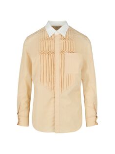 Плиссированная рубашка с контрастным воротником Burberry, бежевый