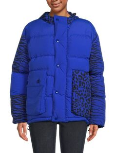 Пуховик с леопардовым принтом Kenzo, цвет Royal Blue