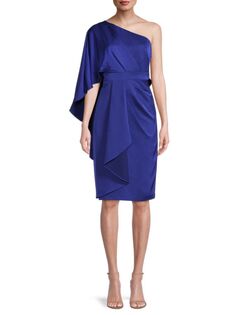 Платье-футляр на одно плечо с драпировкой Aidan Mattox, цвет Royal Blue