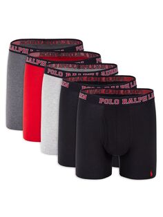 Комплект из 5 классических дышащих трусов-боксеров Polo Ralph Lauren, цвет Black Red