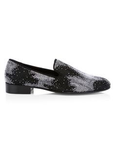 Замшевые лоферы Camoscio Swarovski с кристаллами Swarovski Giuseppe Zanotti, цвет Black Silver