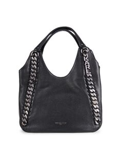 Кожаная сумка-хобо с отделкой цепочкой Gael Karl Lagerfeld Paris, цвет Black Silver