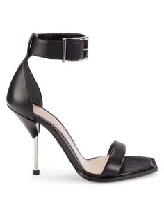 Кожаные сандалии с ремешком на щиколотке Alexander Mcqueen, цвет Black Silver