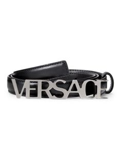 Кожаный ремень с пряжкой с логотипом Versace, цвет Black Silver