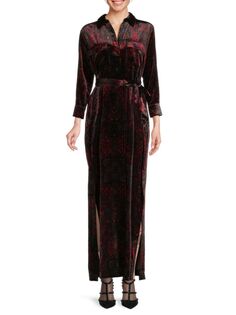 Бархатное платье-рубашка Cameron с узором пейсли L&apos;Agence, цвет Black Red Grey Lagence