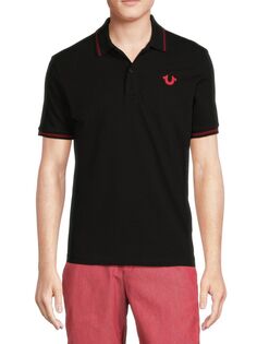 Хлопковая рубашка-поло с логотипом True Religion, цвет Black Red