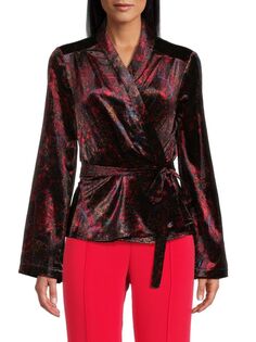 Оливковая бархатная блузка с запахом и принтом Medallion L&apos;Agence, цвет Black Red Grey Lagence