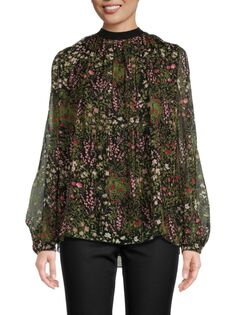 Шелковая блузка с цветочным принтом Giambattista Valli, цвет Black Rose