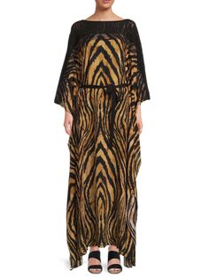 Шелковое платье макси с тигровым принтом Roberto Cavalli, цвет Rum Nude