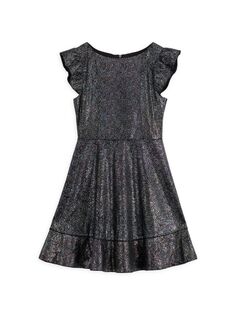 Расклешенное платье с принтом из фольги для девочек Zac Posen, цвет Black Silver