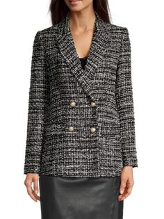 Твидовый двубортный пиджак City Mist Donna Karan, цвет Black Silver Dkny