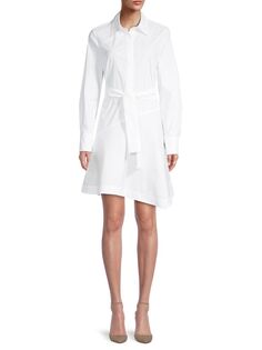 Асимметричное платье-рубашка с поясом Flora Derek Lam 10 Crosby, белый