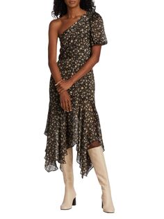 Асимметричное платье миди Santorini с цветочным принтом Astr The Label, цвет Black Taupe