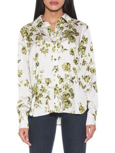 Атласная рубашка на пуговицах Rylin Alexia Admor, цвет Sage Floral