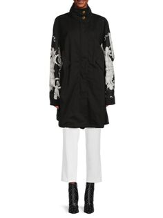 Длинное пальто из смесового шелка в стиле барокко Versace, цвет Black White