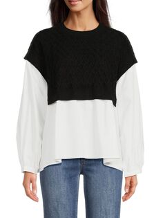 Двухцветный многослойный свитер смешанной вязки с косами Avantlook, цвет Black White